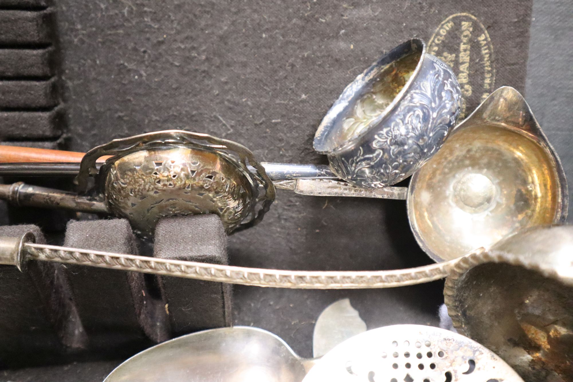 Various white metal and Sterling ladles and a quantity of mixed plated flatware